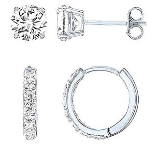 2 Pair Sterling Silver White Sapphire Earring Set